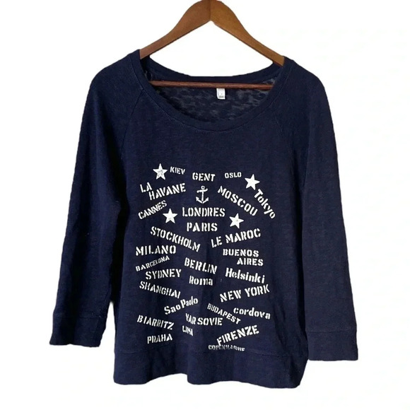 J CREW | Port of Call Cities Navy Blue Waffle Knit 100% Cotton Sweatshirt Size M - Picture 5 of 8